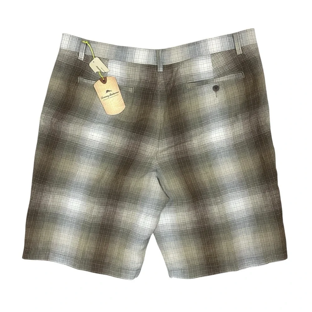 Tommy Bahama Balken Plaid Linen Silk Shorts‎ Mens 38 Brown Green 11